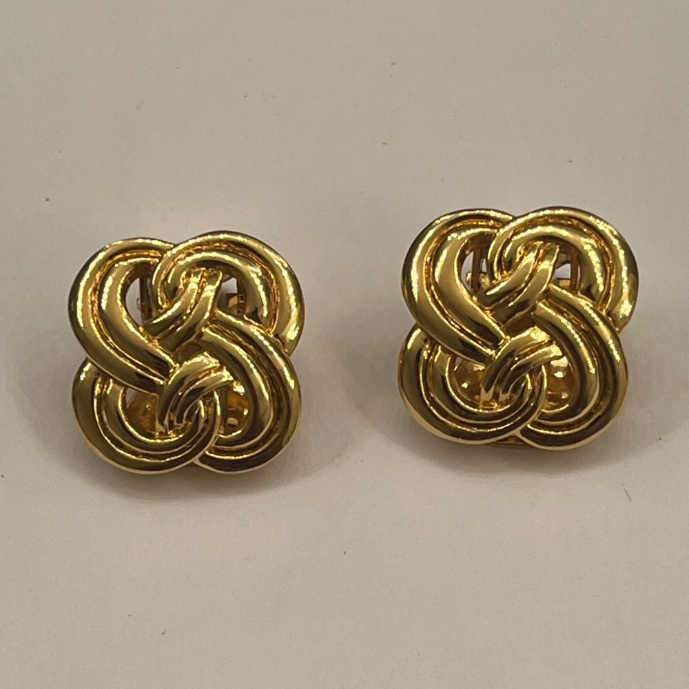 Signed Soleil Clip-on gold love knot earrings